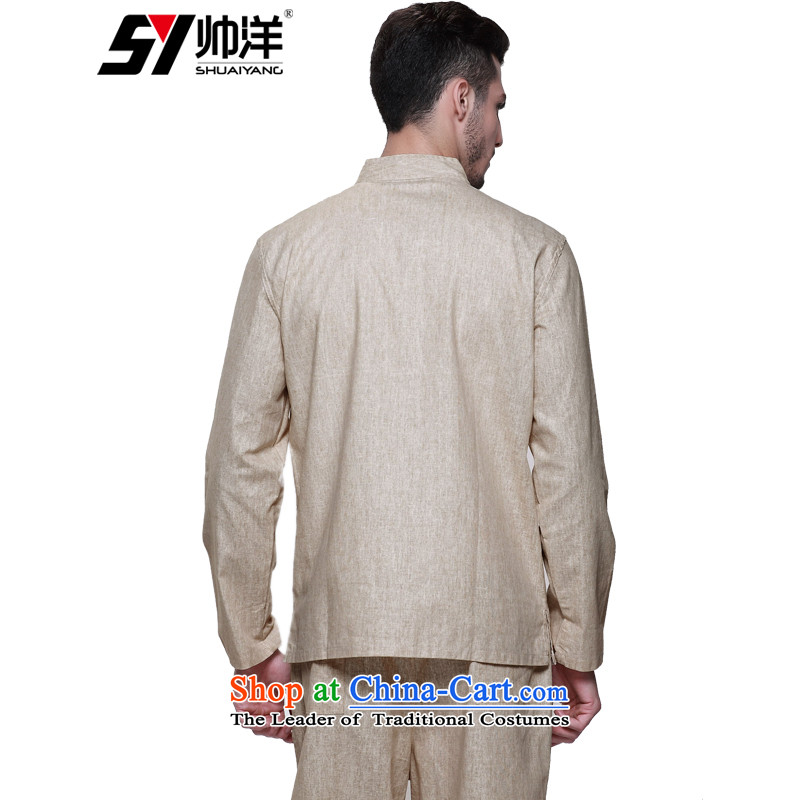 New linen men Tang Dynasty Package China wind men's jackets and pants Tang set of Chinese leisure loose version male m long-sleeved yellow (long pants) 165, yang (Shuai SHUAIYANG) , , , shopping on the Internet