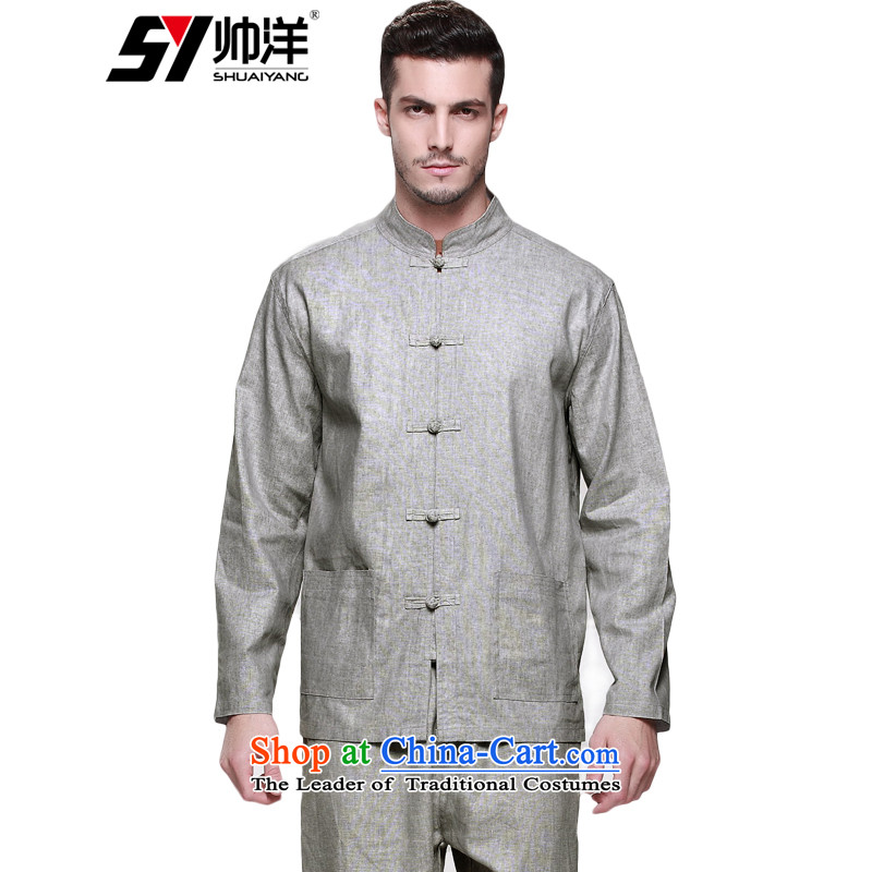 New linen men Tang Dynasty Package China wind men's jackets and pants Tang set of Chinese leisure loose version male m long-sleeved yellow (long pants) 165, yang (Shuai SHUAIYANG) , , , shopping on the Internet