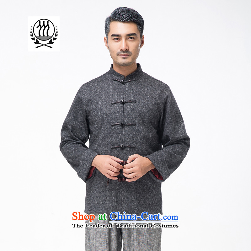 Thre line autumn and winter and new men pure color gross Tang dynasty? long-sleeved sweater of ethnic Chinese collar disc detained Tang blouses father grandfather replacing F7795 L/175, gray line (gesaxing Bosnia and thre) , , , shopping on the Internet