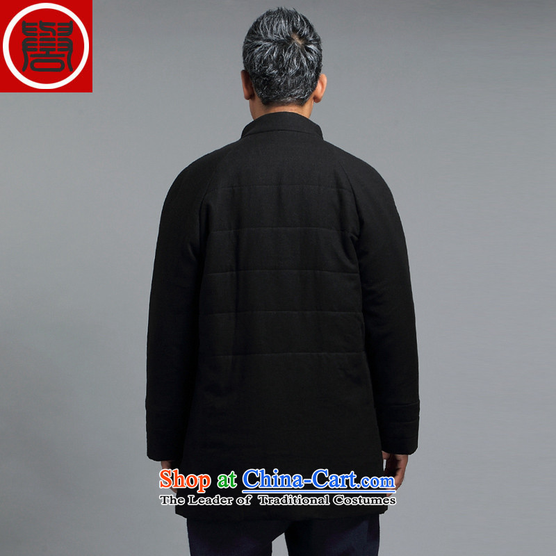 Renowned men Tang Dynasty Chinese tunic loose in the long coat male cotton coat winter China wind-thick cotton in older Chinese men's jackets D1816- crisp black XXXL, robe renowned (CHIYU) , , , shopping on the Internet