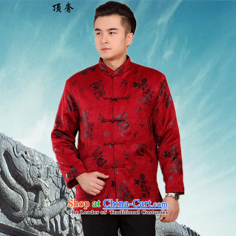 Top Luxury New Fall/Winter Collections of thick cotton-Tang dynasty in older men Large Tang China Wind Jacket collar grandfather Jacket - Satin red XXL/180, Dragon, top luxury shopping on the Internet has been pressed.