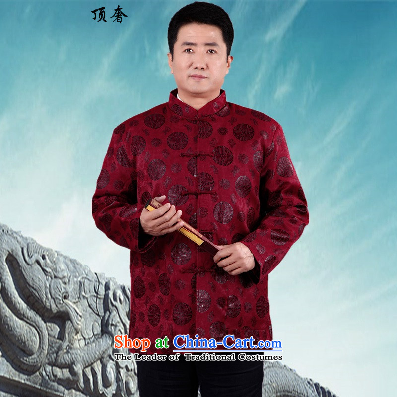 The extravagance of older persons in the top men long-sleeved shirt Tang Dynasty Chinese middle-aged men's father grandfather of autumn and winter collar manually - cotton pad clip ring red?L_70 Wanshou