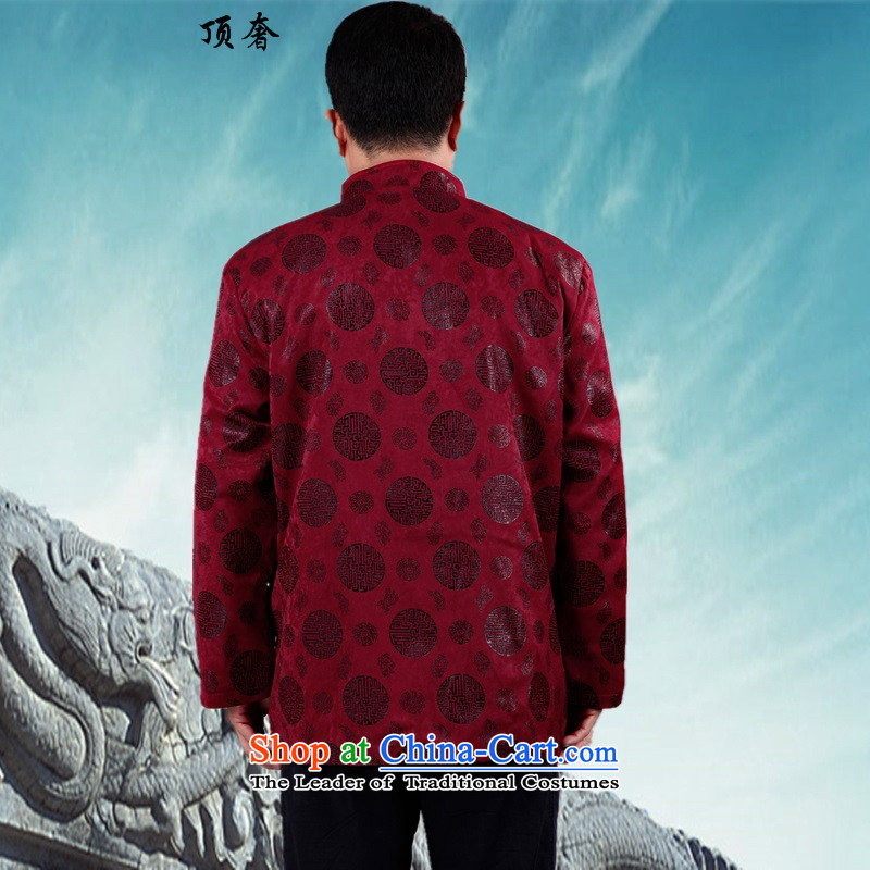 The extravagance of older persons in the top men long-sleeved shirt Tang Dynasty Chinese middle-aged men's father grandfather of autumn and winter collar manually - cotton pad clip ring Wanshou L/70, red top luxury shopping on the Internet has been presse