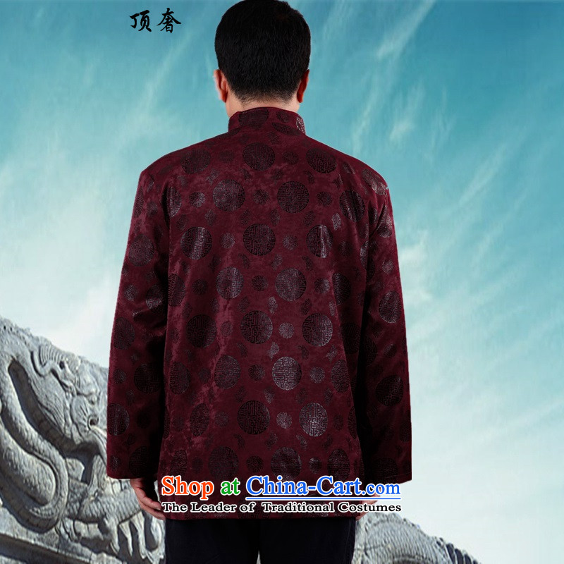 The elderly in the luxury of the top coat man Tang dynasty winter clothing cotton coat grandfather boxed wedding father replacing men's Birthday Celebrated manually disc detained winter thick robe aubergine XXL/180, Tang dynasty top luxury shopping on the