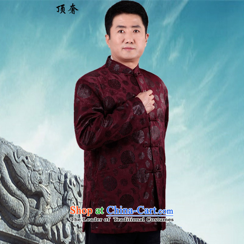 The elderly in the luxury of the top coat man Tang dynasty winter clothing cotton coat grandfather boxed wedding father replacing men's Birthday Celebrated manually disc detained winter thick robe aubergine XXL/180, Tang dynasty top luxury shopping on the