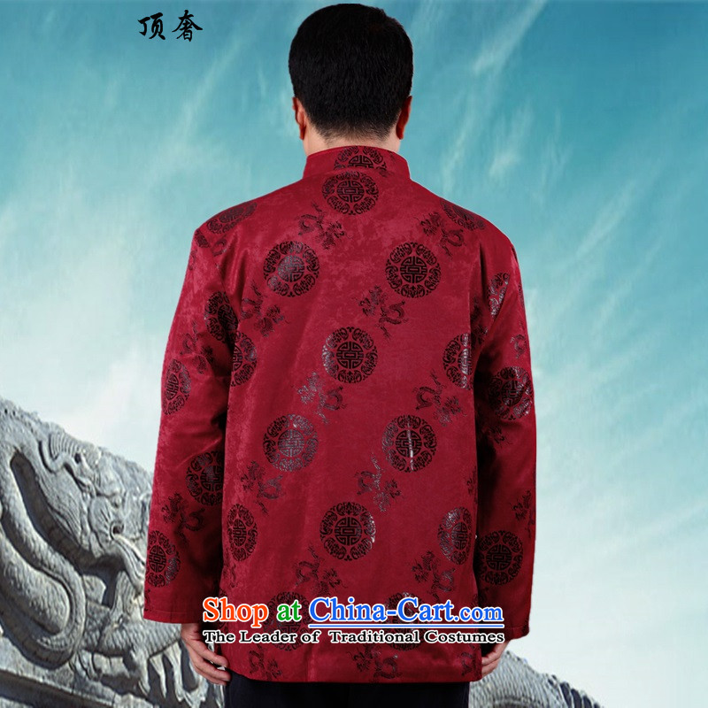Top luxury in the new age of Tang Dynasty winter cotton coat Chinese manual tray clip cotton birthday of the birthday of the elderly retro China wind collar robe father grandfather L/170, red top luxury shopping on the Internet has been pressed.