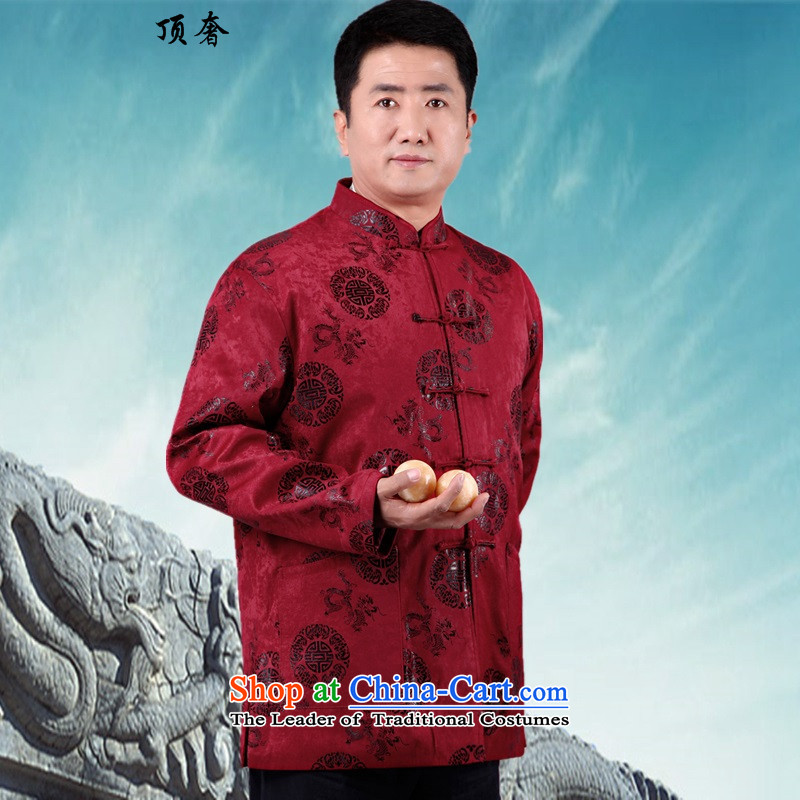 Top luxury in the new age of Tang Dynasty winter cotton coat Chinese manual tray clip cotton birthday of the birthday of the elderly retro China wind collar robe father grandfather L/170, red top luxury shopping on the Internet has been pressed.