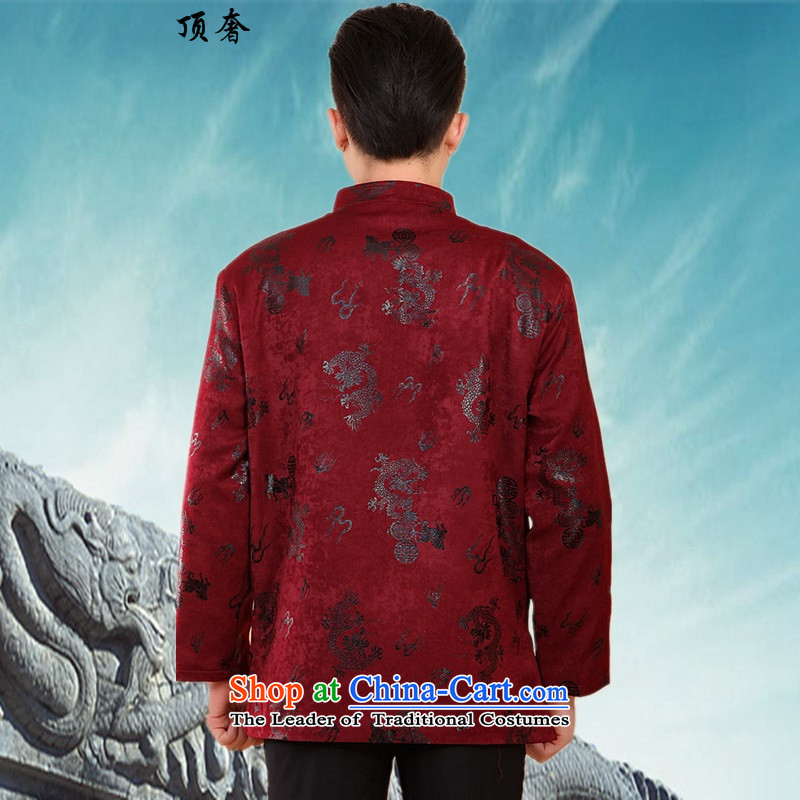 Top Luxury New Fall/Winter Collections of thick cotton-Tang dynasty in older men Large Tang Jacket China Wind Jacket - Men's grandfather satin dragon, A top luxury.... XXL/180, aubergine shopping on the Internet
