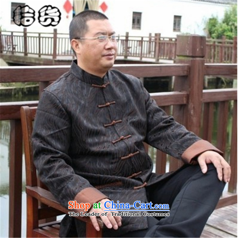 The 2015 autumn, pickup Tang blouses, older men's jackets to the spring and autumn xl long-sleeved Chinese national dress father load improved new brown XXXL, pickup (shihuo) , , , shopping on the Internet