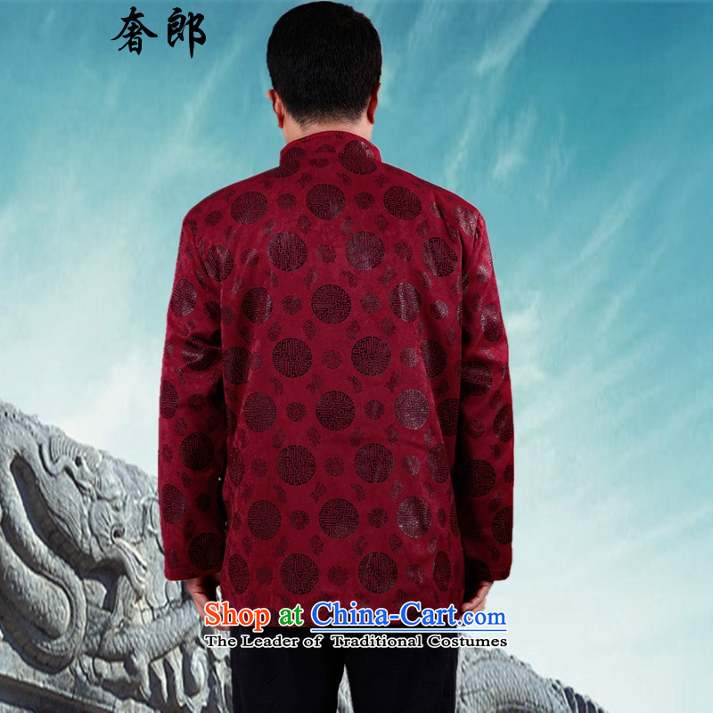 The luxury of health of older persons in the Tang Dynasty Men long-sleeved shirt Chinese middle-aged men's Han-costume father grandfather autumn jackets long sleeve jacket plus cotton Tang Dynasty Male Red XL/175, grandpa luxury health , , , shopping on t