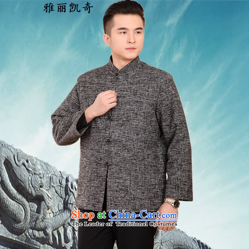 Alice Keci Chinese Tang dynasty autumn and winter collar long-sleeved men father in the national costumes of the elderly with T-shirt grandfather festive Tang dynasty men for winter clothes Ma Tei a gray 4XL/190, Alice keci shopping on the Internet has be