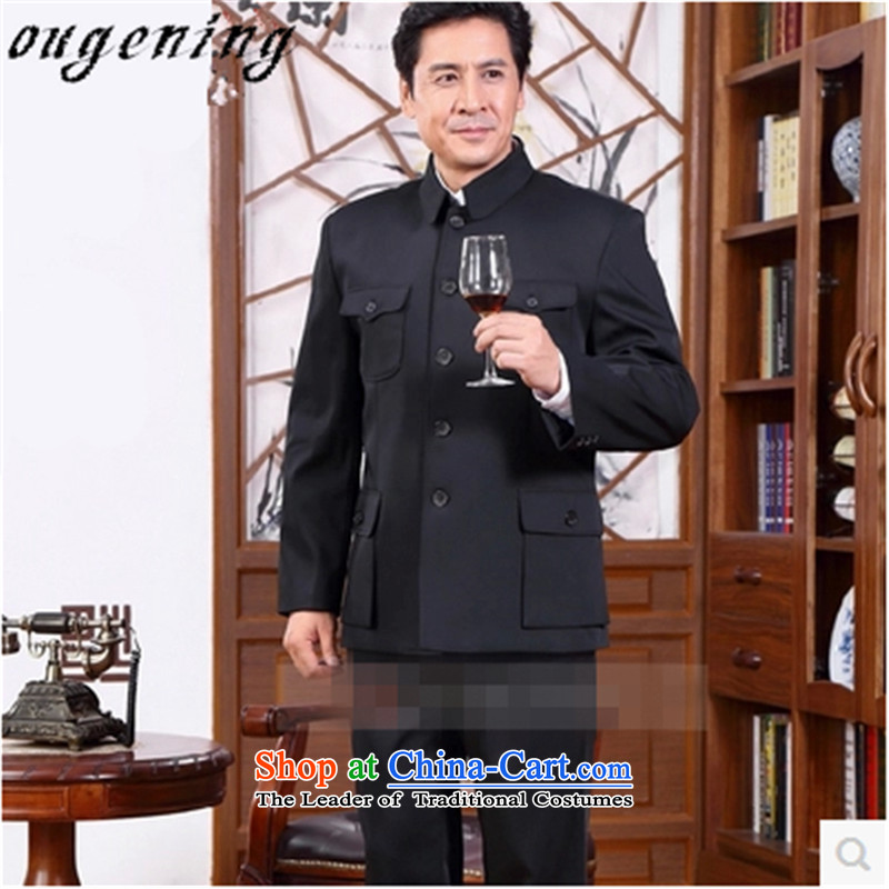 The name of the 2015 autumn of the OSCE new stylish in older Chinese tunic men older persons more than long-sleeved pocket grandpa replacing the solid color T-shirt jacket black 180/76/XXL, leisure Europe (ougening lemonade Grid) , , , shopping on the Int