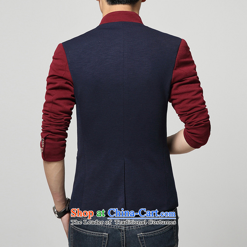 Happy Times fall new design stitching Men's Mock-Neck Chinese tunic male Korean Sau San Tong replacing small business suit male business leisure suit Chinese tunic blue 175(XL),K328ICACNE,,, shopping on the Internet