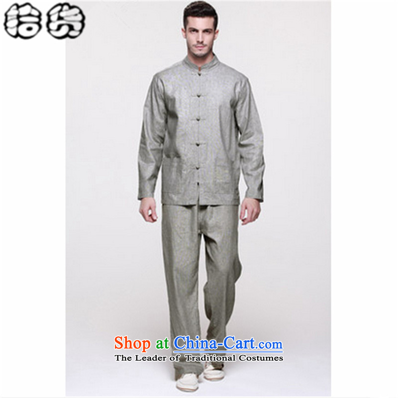 The 2015 autumn pick the new large retro men Tang dynasty China wind kit long-sleeved shirt jacket minimalist pant ball-han-Service Commission 42-180, Gray (shihuo pickup) , , , shopping on the Internet