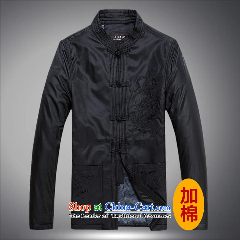 Tang dynasty male jacket coat long-sleeved thick cotton plus Tang blouses, older men's father replace 2015 autumn and winter embroidered dragon plus new products cotton black聽170,JACK EVIS,,, shopping on the Internet