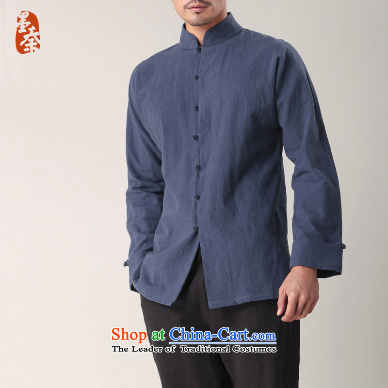 The qin designer original men improved cotton linen Tang dynasty men casual China Wind Jacket coat retro mqxs26010 Tibetan blue L