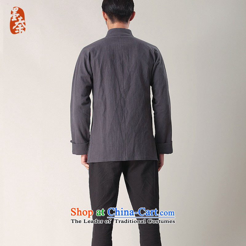 The qin designer original men improved cotton linen Tang dynasty men casual China Wind Jacket coat retro mqxs26010 Tibetan Blue ink, L, Qin , , , shopping on the Internet