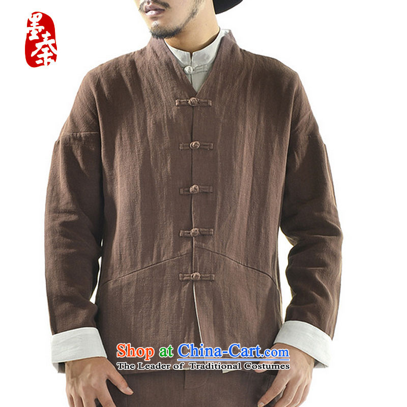 The original innovation of Qin Designer Tang dynasty China Wind Jacket autumn of ethnic Chinese collar improved cotton linen Han-brown , L, the Qin Dynasty mqxs22001 shopping on the Internet has been pressed.