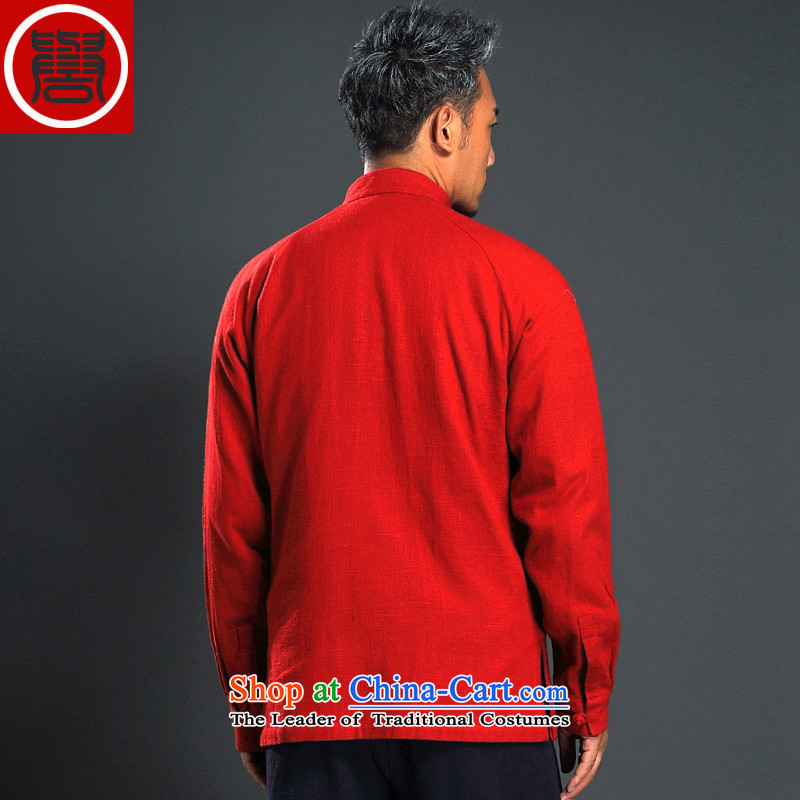 Renowned China wind up detained men Tang dynasty long-sleeved male Han-linen leisure men loose autumn cotton linen shirt red 4XL, renowned (CHIYU) , , , shopping on the Internet
