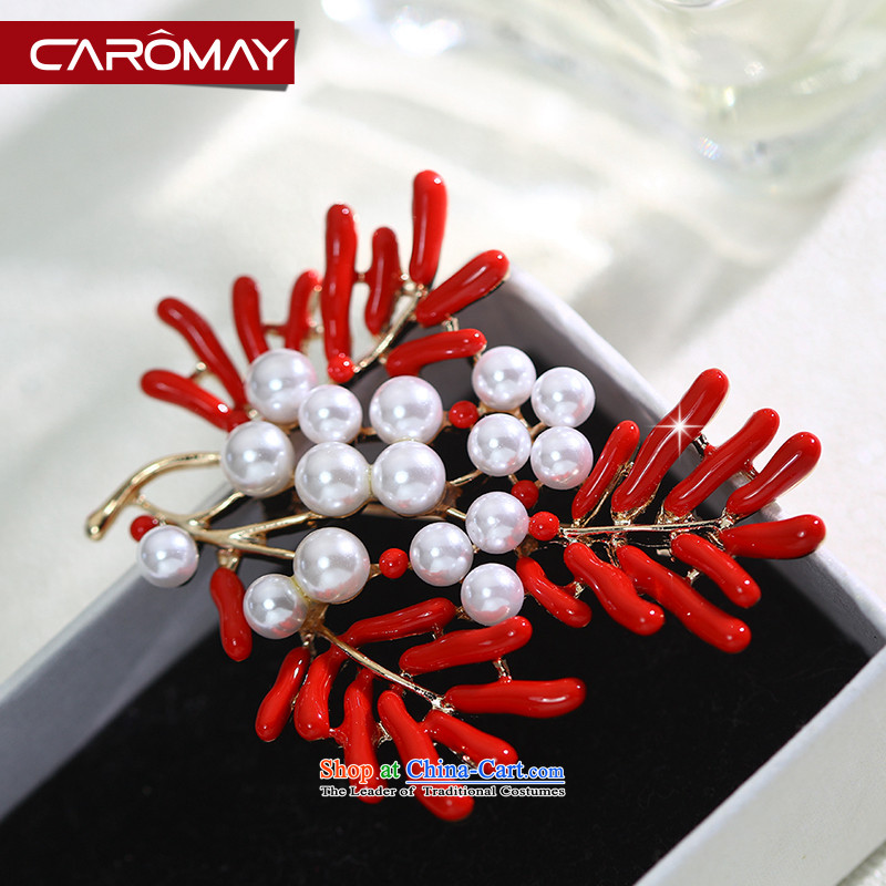 Card Lomé ornaments maple Flower Snow Yue Korean fashion Addis Ababa Pearl brooches female chinese red paper clip Chest Flower Christmas ,CAROMAY,,, Accessories Online Shopping