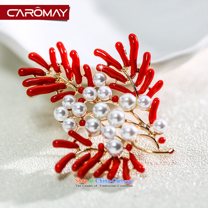 Card Lomé ornaments maple Flower Snow Yue Korean fashion Addis Ababa Pearl brooches female chinese red paper clip Chest Flower Christmas ,CAROMAY,,, Accessories Online Shopping