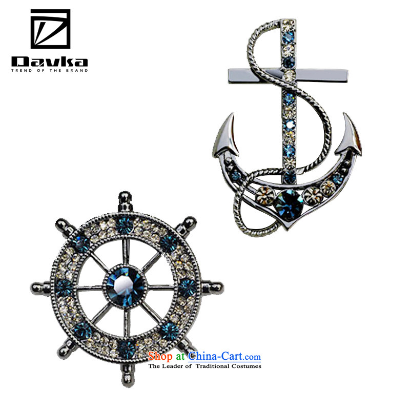 Davka jewelry brooches retro Chest Flower suit male pins accessories anchor and the steering gear blue rudder ,davka,,, shopping on the Internet