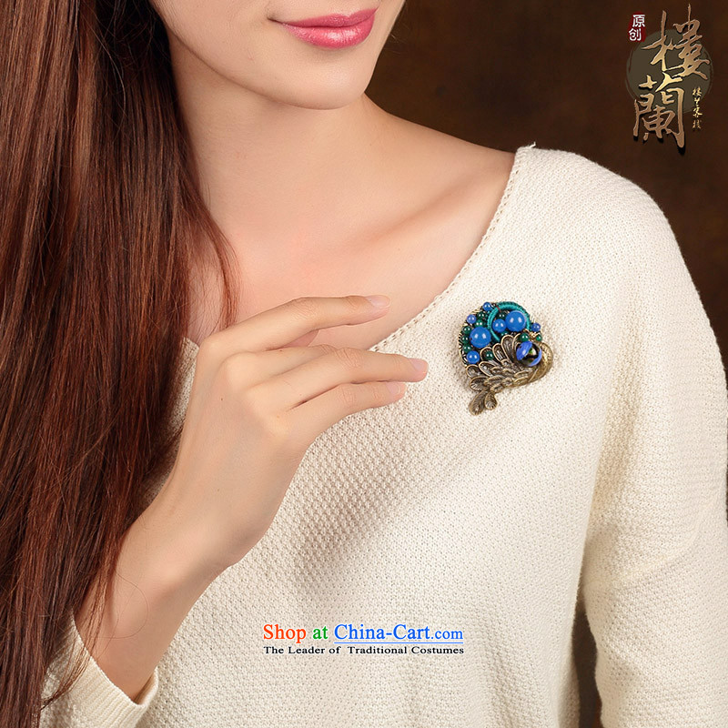 Peacock Blue Glaze brooches ethnic accessories sweater coats of nostalgia for the paper clip Chest Flower decorations, possession of the United States has been pressed female shopping on the Internet