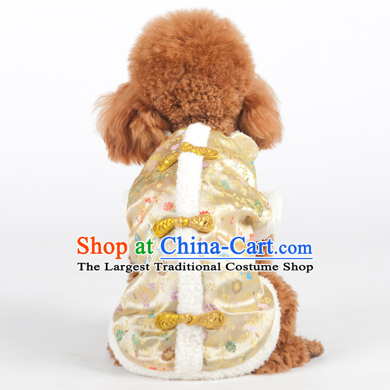 Huayuan dog Tang pets in the four_Legged Dog clothes autumn and winter clothing tedu thick new year than small dogs Xiong ?ta robe puppies dog clothes pet supplies yellow double thick M_chest 37_42cm