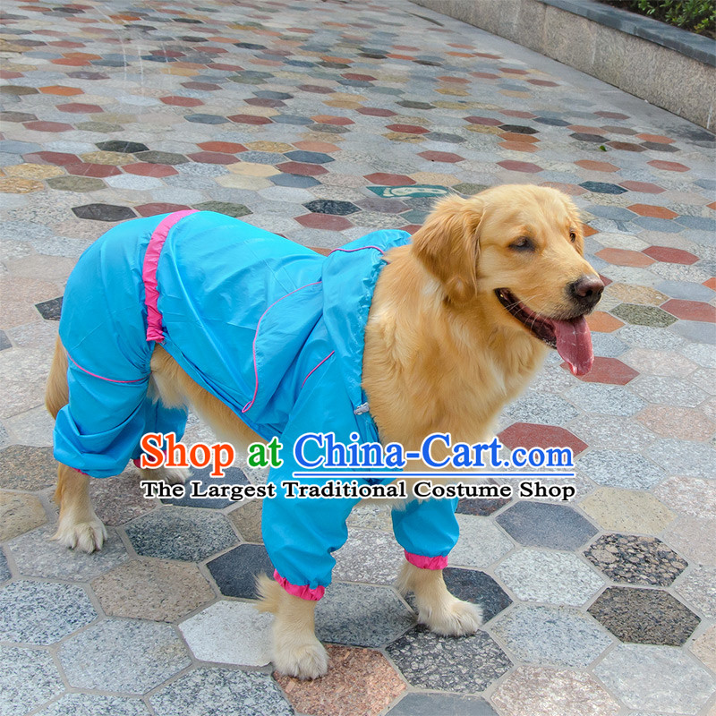 Pet dogs raincoat rain poncho small dog extra large dog size equipped thick rain tedu gross raincoat blue 30_