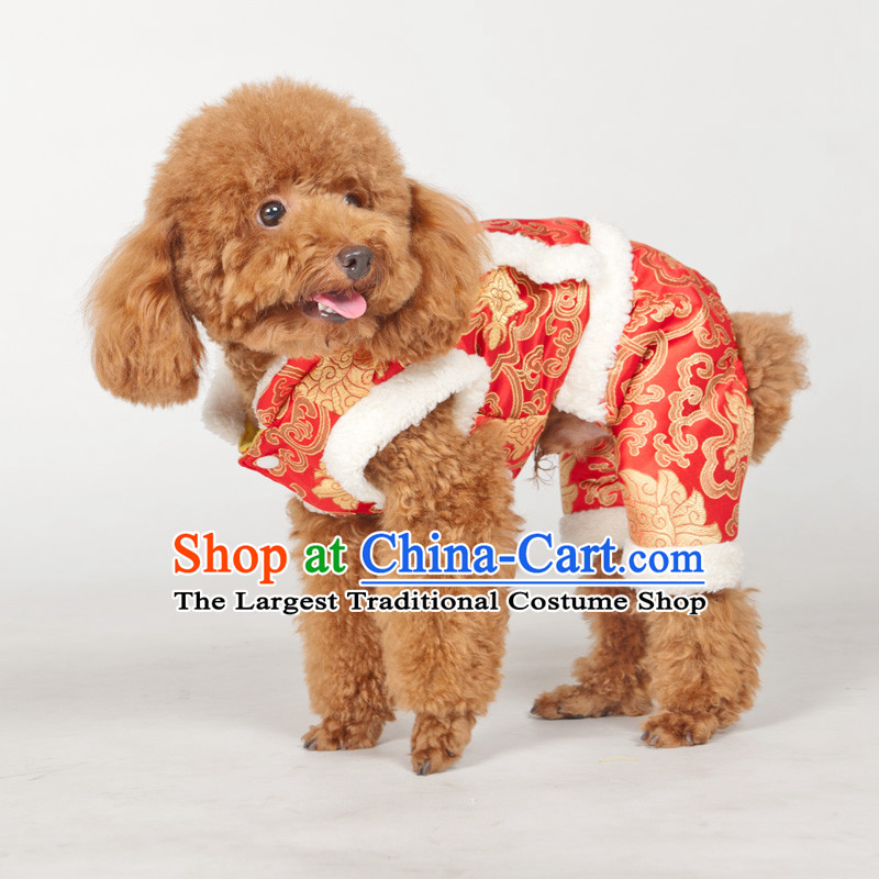 Dog Chinese clothing pets thick warm new year four_pin small dog cotton robe tedu autumn and winter clothing 13Y0035G double four feet thick _red_, Tang dynasty XS_ 30_34cm chest