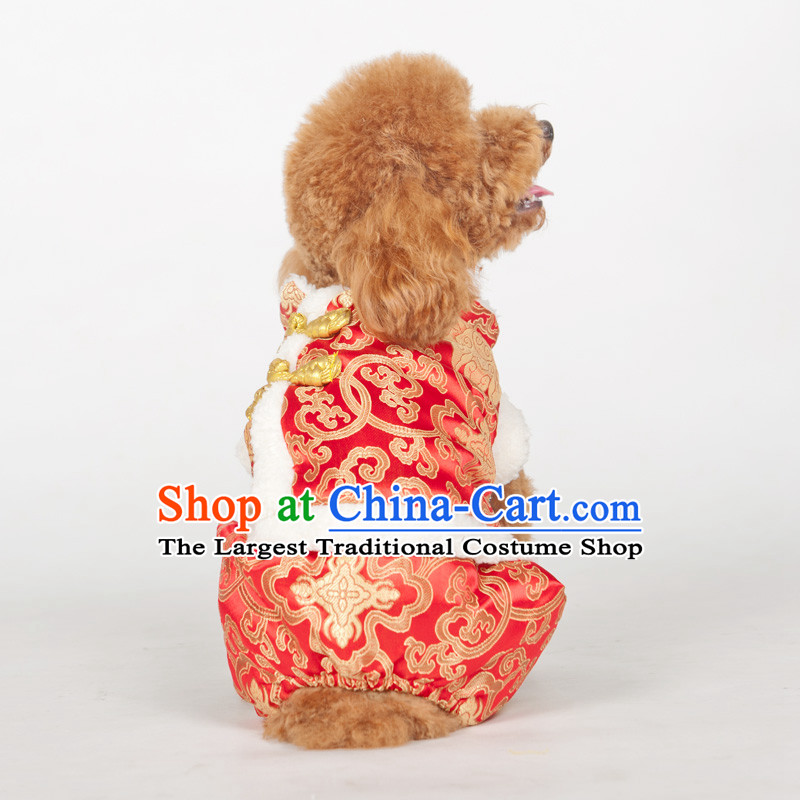 Dog Chinese clothing pets thick warm new year four-pin small dog cotton robe tedu autumn and winter clothing 13Y0035G double four feet thick (red), Tang dynasty XS- chest 30-34cm, Huayuan claptrap (hoopet) , , , shopping on the Internet
