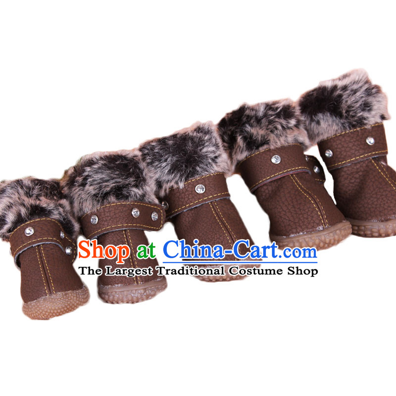 Day alarm pets winter boot non_slip cotton shoes snowshoeing pets tedu VIP dog shoes rabbit hair PU deep coffee_colored 3