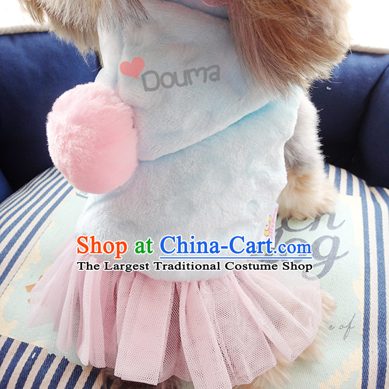 Load balancing is still warm and Princess skirt ~ lovely pet dog dresses tedu Yorkshire skirts autumn and winter clothing with light blue L Breast 45 Back Long 30