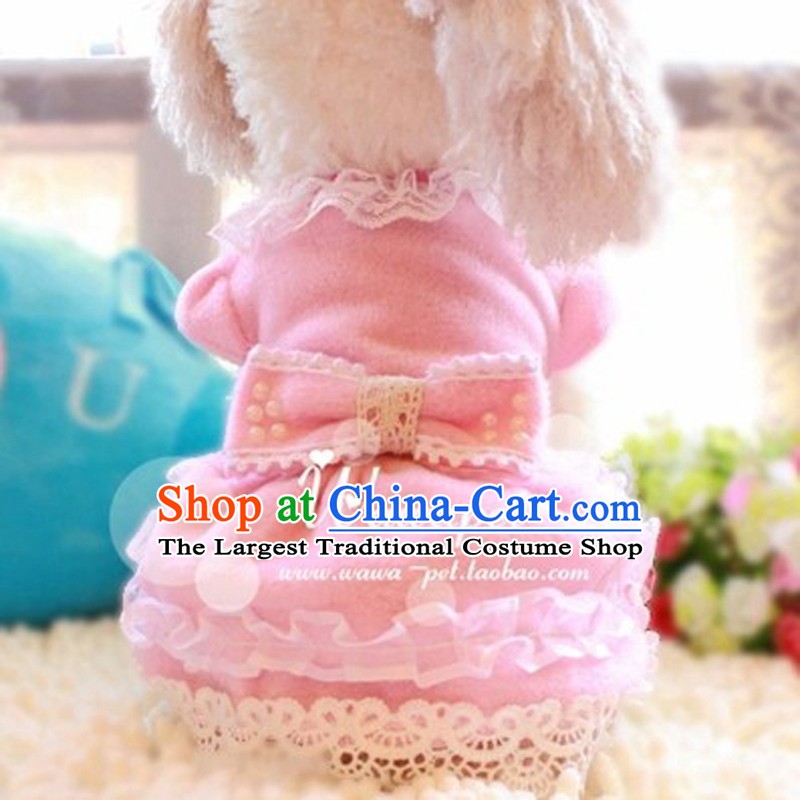 Yet the pet dog claptrap toys tedu than Xiong puppies milk dog VIP autumn and winter clothing Pearl Pink pearl skirts butterfly butterfly skirt L