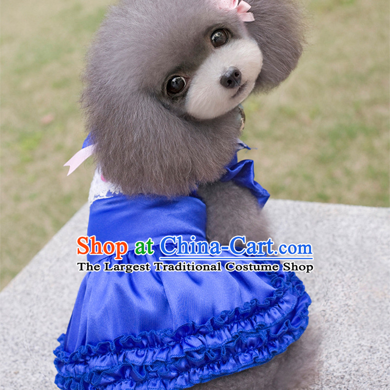 Pet dog spring and summer clothing dog clothes Lolita lamings skirt tedu than Xiong VIP Hiromi dress Blue M