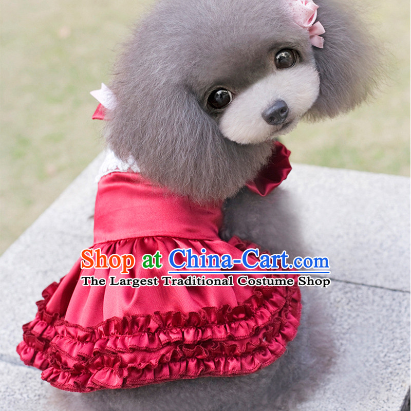 Pet dog spring and summer clothing dog clothes Lolita lamings skirt tedu than Xiong VIP Hiromi dress wine red S