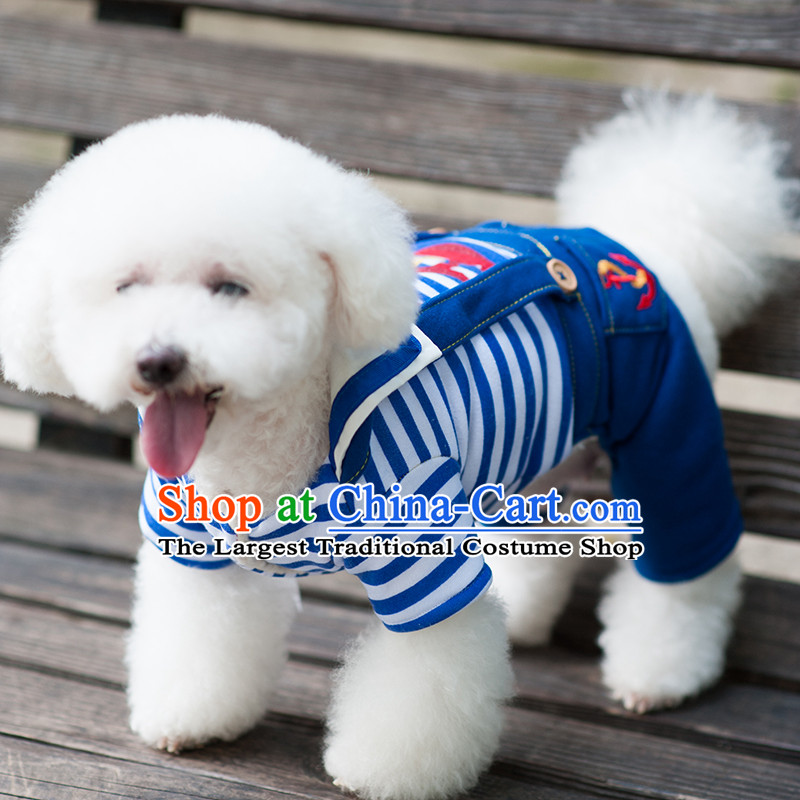 Pet dog costume of autumn and winter clothing dog_ thick_yi tedu Hiromi than Xiong autumn and winter coat four feet thick blue classic navy jumpsuits 10