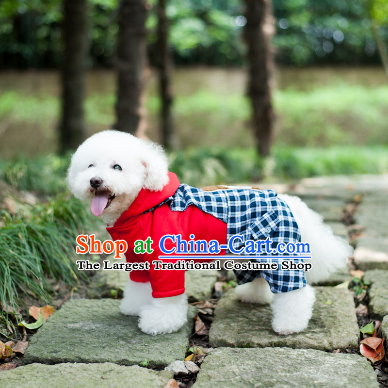 Pet dog autumn and winter clothing clothes VIP tedu than Xiong Hiromi stylish 4 Pin, Red Blue Coat Cubs Jumpsuits 18