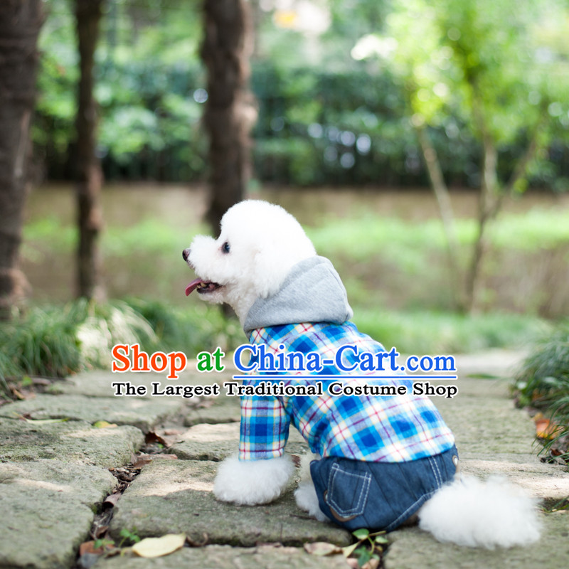 Pet dog autumn and winter clothing clothes VIP tedu than Xiong Hiromi stylish 4 pin Yi Niu trousers, a blue checkered shirt with cap 14