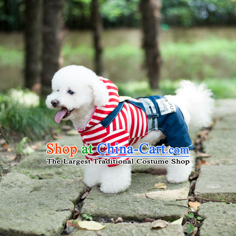 Pet dog costume autumn and winter clothing VIP Hiromi than Xiong tedu streaks series jumpsuits four feet, Yi red bar and M of small Cowboy