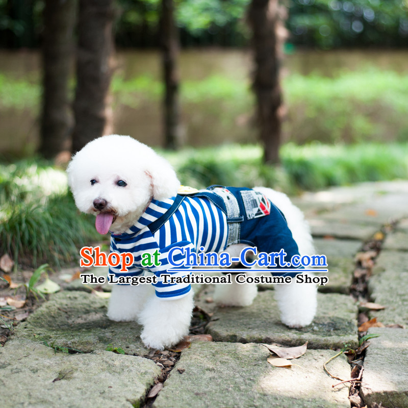 Pet dog costume autumn and winter clothing VIP Hiromi than Xiong tedu streaks series jumpsuits four feet, Yi BLUE BAR AND XS of small Cowboy
